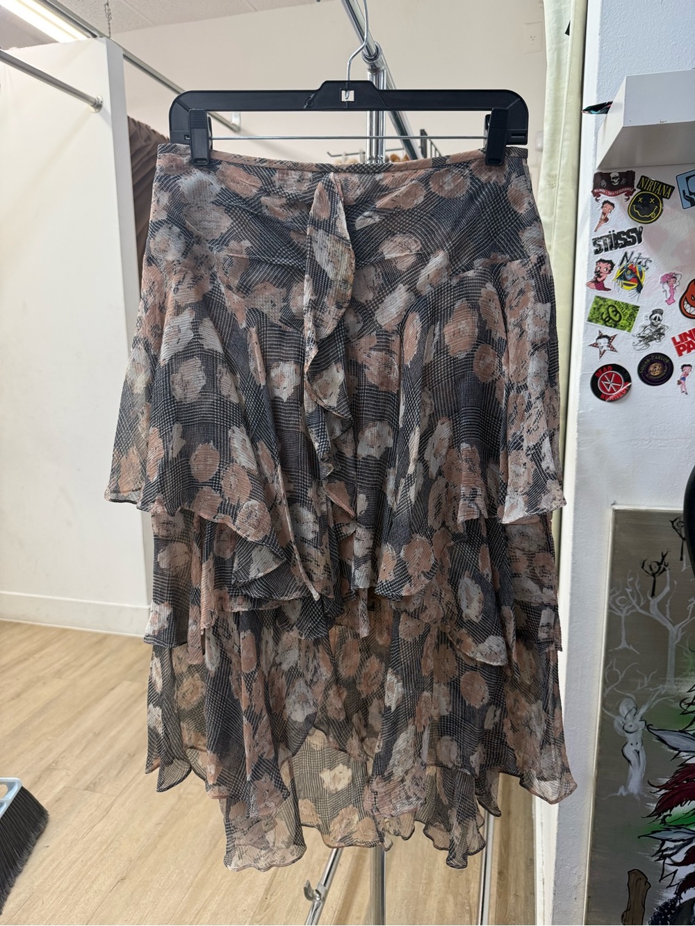 Jason Wu Tiered Skirt Glen Plaid & Floral Print Silk Chiffon Size 6